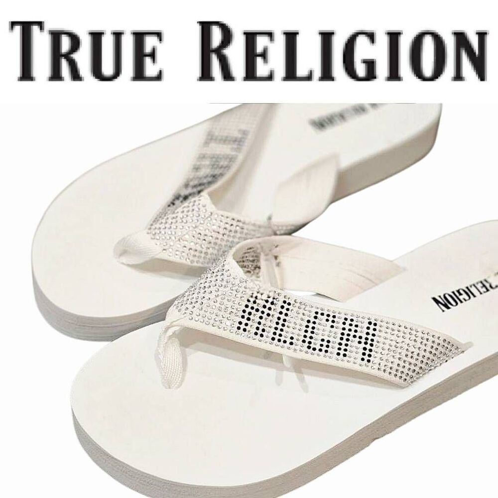 True Religion Rhinestone Logo Flip-Flop